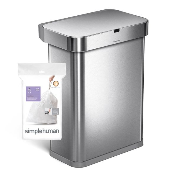 simplehuman 50-65 L Drawstring Tall Kitchen Trash Bags, Code Q, 100 Count, White