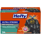 Hefty 30 Gallon Drawstring Large Trash Bags, 34 Count, White Pine Breeze, Black