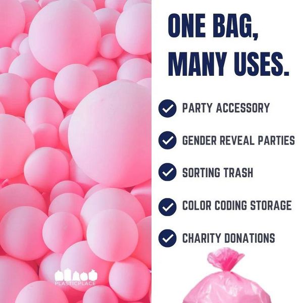 Plasticplace 12-16 Gallon Trash Bags, 250 Count, Pink, 24 x 31 in, 1.2 mil