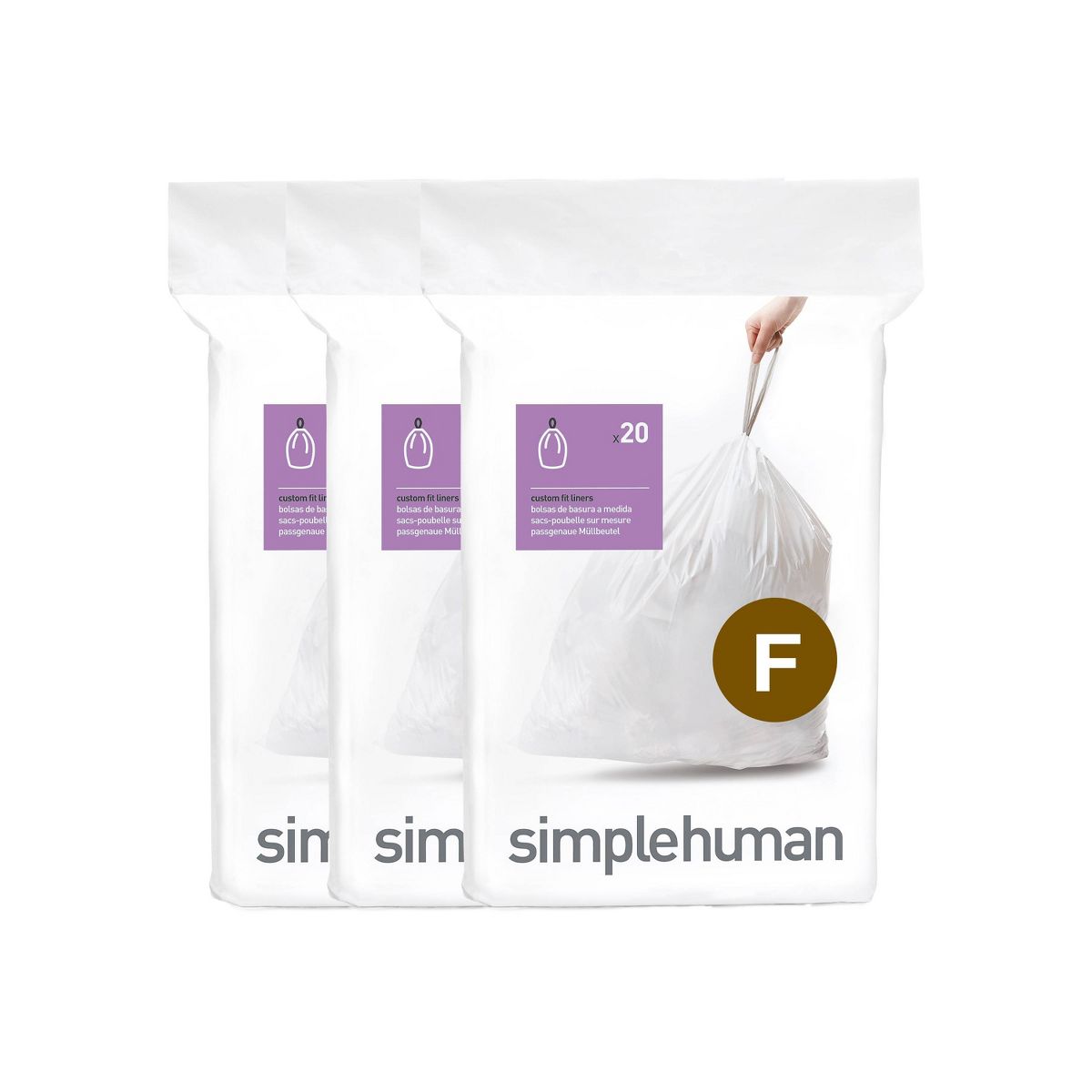 simplehuman 25 L Drawstring Tall Kitchen Trash Bags, Code F, 60 Count, White