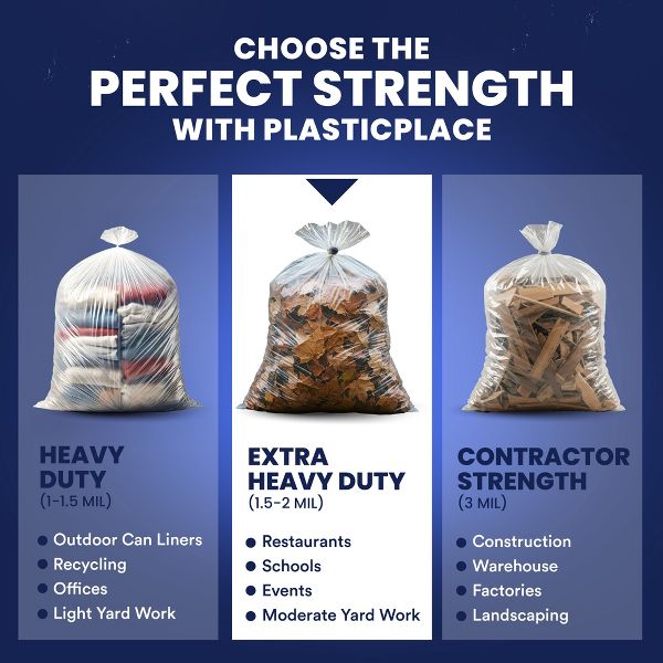 Plasticplace 55-60 Gallon Trash Bags, 50 Count, Clear, 38 x 58 in, 1.5 mil