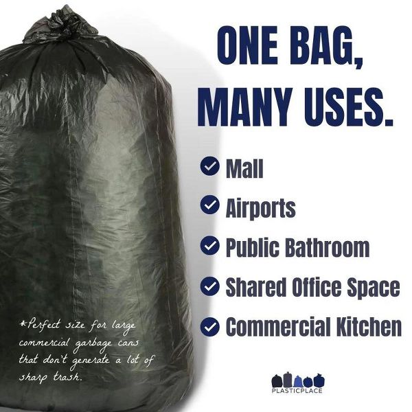 Plasticplace 32-33 Gallon High-Density Trash Bags, 250 Count, Black, 33 x 40 in, 16 microns
