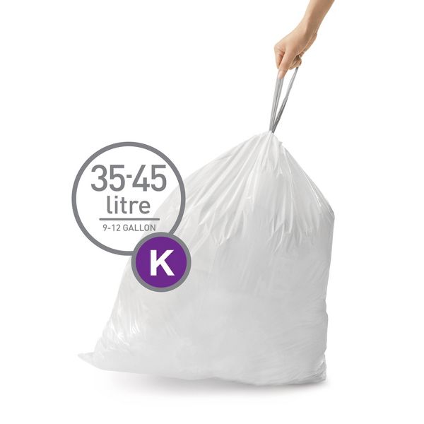simplehuman 35-45 L Code K Custom-Fit Drawstring Trash Bags, 100 Count (5 Packs of 20), White