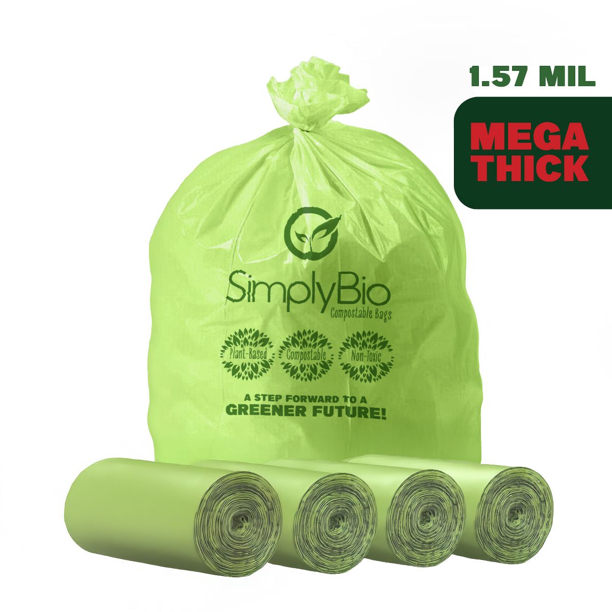 Simply Bio 96 Gallon / 363.4 L Flat-Top Heavy-Duty Compostable Trash Bags, 40 Count, 1.57 mil