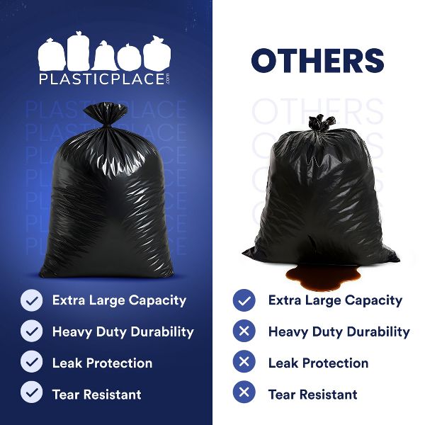 Plasticplace 95-96 Gallon Trash Bags, 25 Count, Black, 61 x 68 in, 3.0 mil