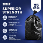 Plasticplace 64 Gallon Trash Bags, 25 Count, Black, 50 x 60 in, 1.5 mil