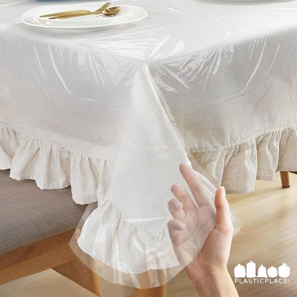 Plasticplace Precut Disposable Tablecloths, 10 pieces, Clear, 66 x 140 in