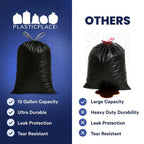 Plasticplace 13 Gallon Drawstring Trash Bags, 50 Count, Black, 24 x 31 in, 1.2 mil