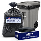 Plasticplace 64 Gallon Trash Bags, 25 Count, Black, 50 x 60 in, 1.5 mil