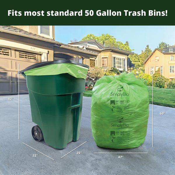 Simply Bio 64 Gallon / 242.27 L Flat-Top Heavy-Duty Compostable Trash Bags, 12 Count, 2 mil