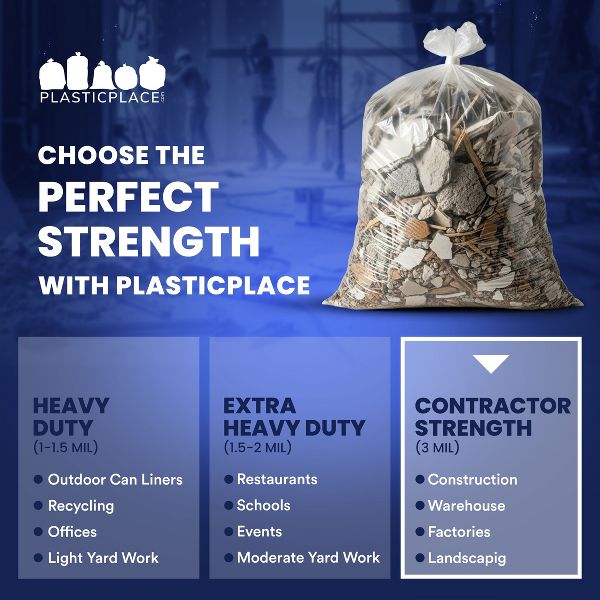 Plasticplace 42 Gallon Contractor Trash Bags, 50 Count, Clear, 33 x 48 in, 4.0 mil
