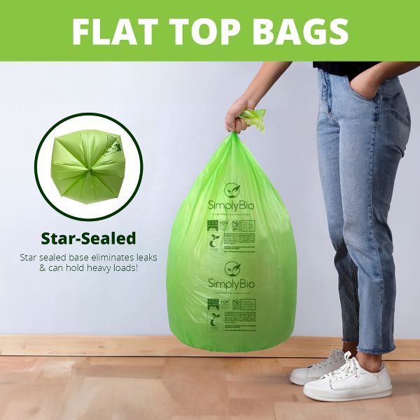Simply Bio 13 Gallon / 49.21 L Flat-Top Compostable Trash Bags, 50 Count, 0.87 mil