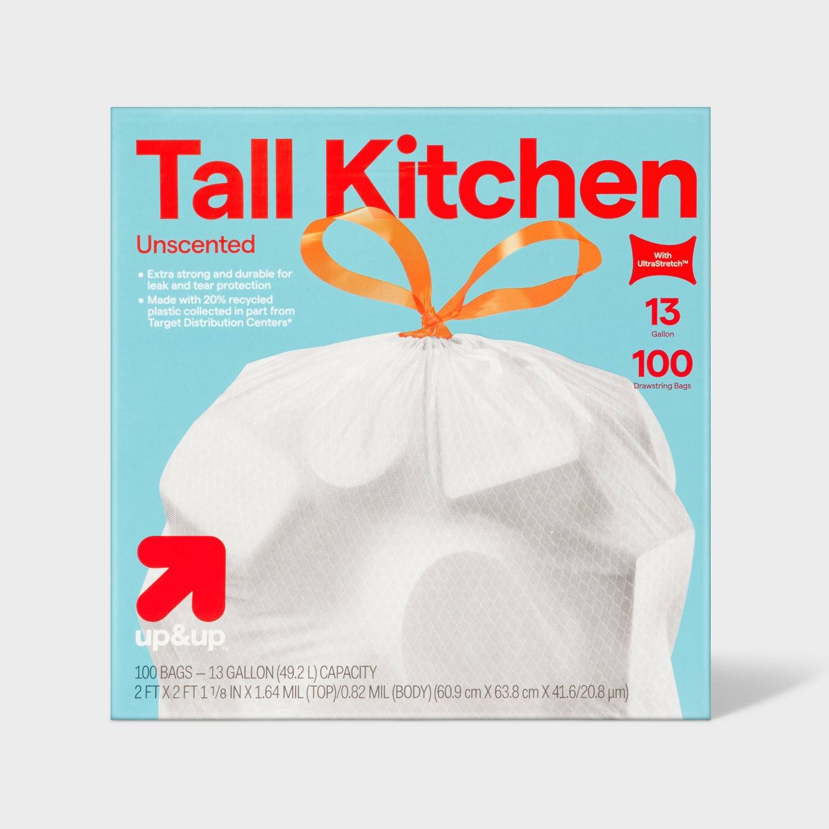 up&up 13 Gallon Drawstring Tall Kitchen Trash Bags, 100 Count, Unscented
