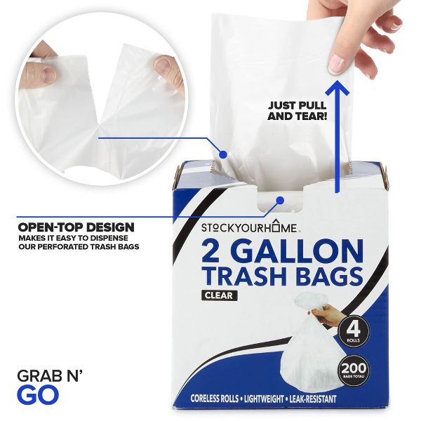2 Gallon Trash Bags, 200 Count, Clear