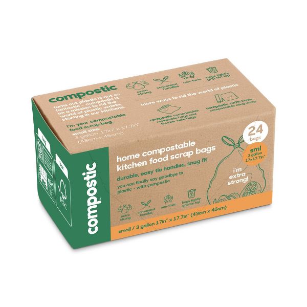 Compostic 3 Gallon Compostable Trash Bags, 24 Count