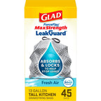 Glad 13 Gallon ForceFlex MaxStrength Drawstring Trash Bags, 45 Count, Fresh Air