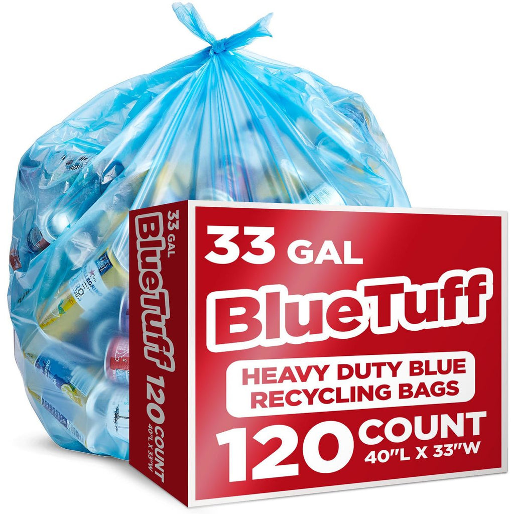 33 Gallon Heavy-Duty Recycling Bags, 120 Count, Blue