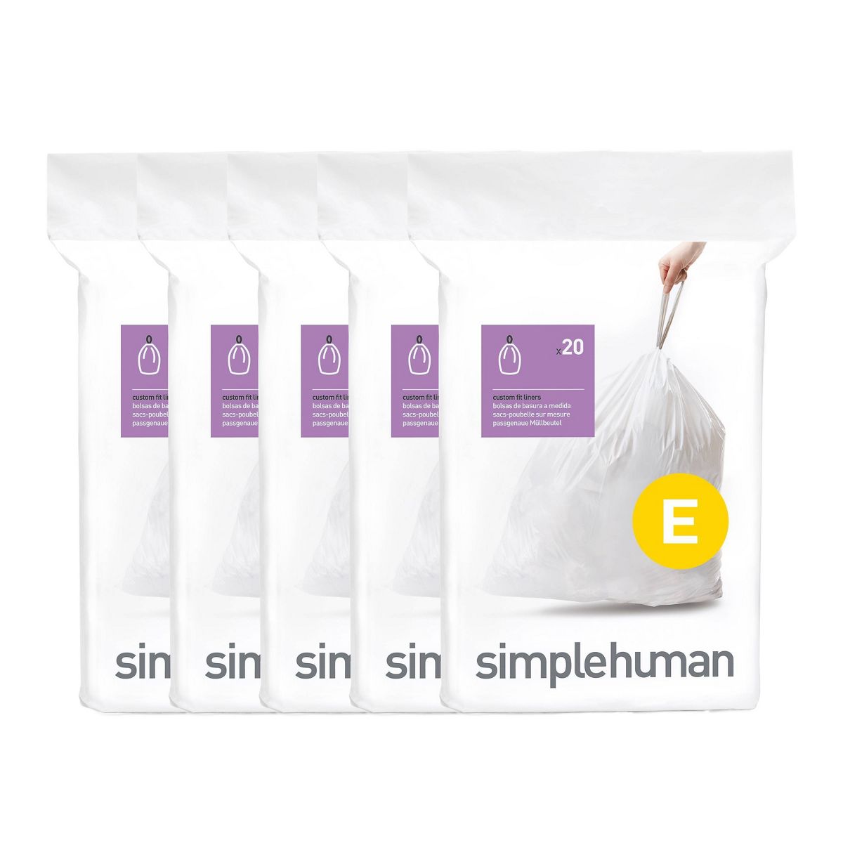 simplehuman 20 L Drawstring Tall Kitchen Trash Bags, Code E, 100 Count, White