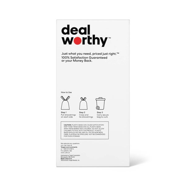 Dealworthy 13 Gallon Drawstring Tall Kitchen Trash Bags, 100 Count