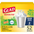 Glad 4 Gallon Small Trash Bags, 52 Count, Gain Original