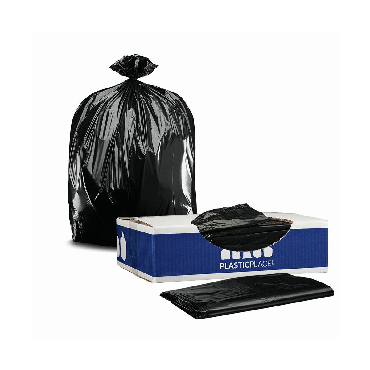 Plasticplace 12-16 Gallon Trash Bags, 250 Count, Black, 24 x 31 in, 1.2 mil