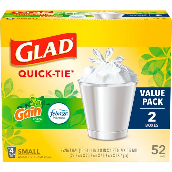 Glad 4 Gallon Small Trash Bags, 52 Count, Gain Original