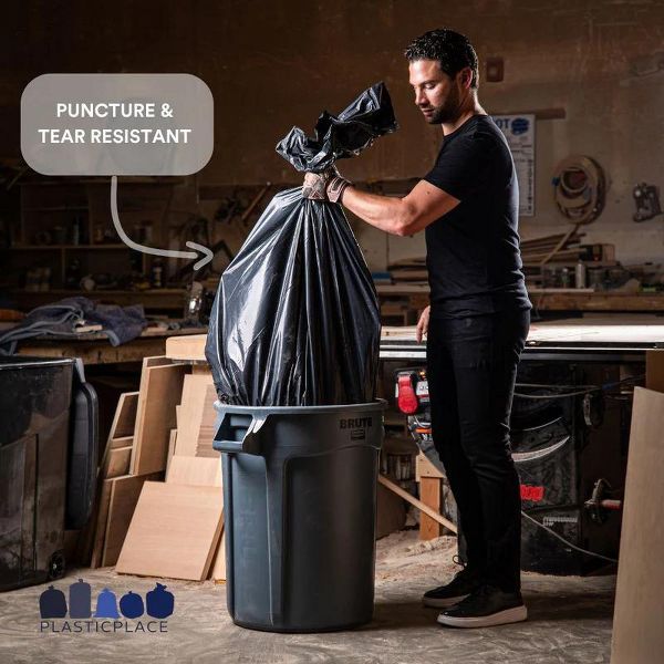 Plasticplace 12-16 Gallon Trash Bags, 250 Count, Black, 24 x 31 in, 1.2 mil