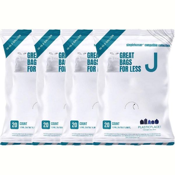Plasticplace 10-10.5 Gallon / 38-40 L Drawstring Trash Bags, Compatible with simplehuman Code J, White, 21 x 28 in
