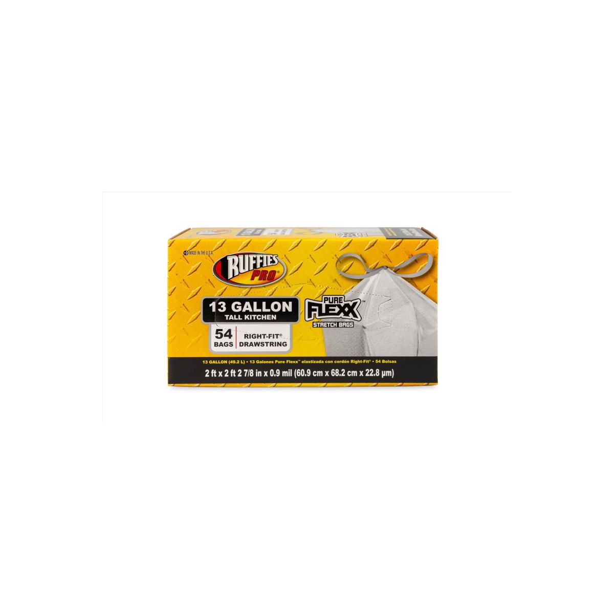 Ruffies 13 Gallon Drawstring Tall Kitchen Trash Bags, 0.9 mil