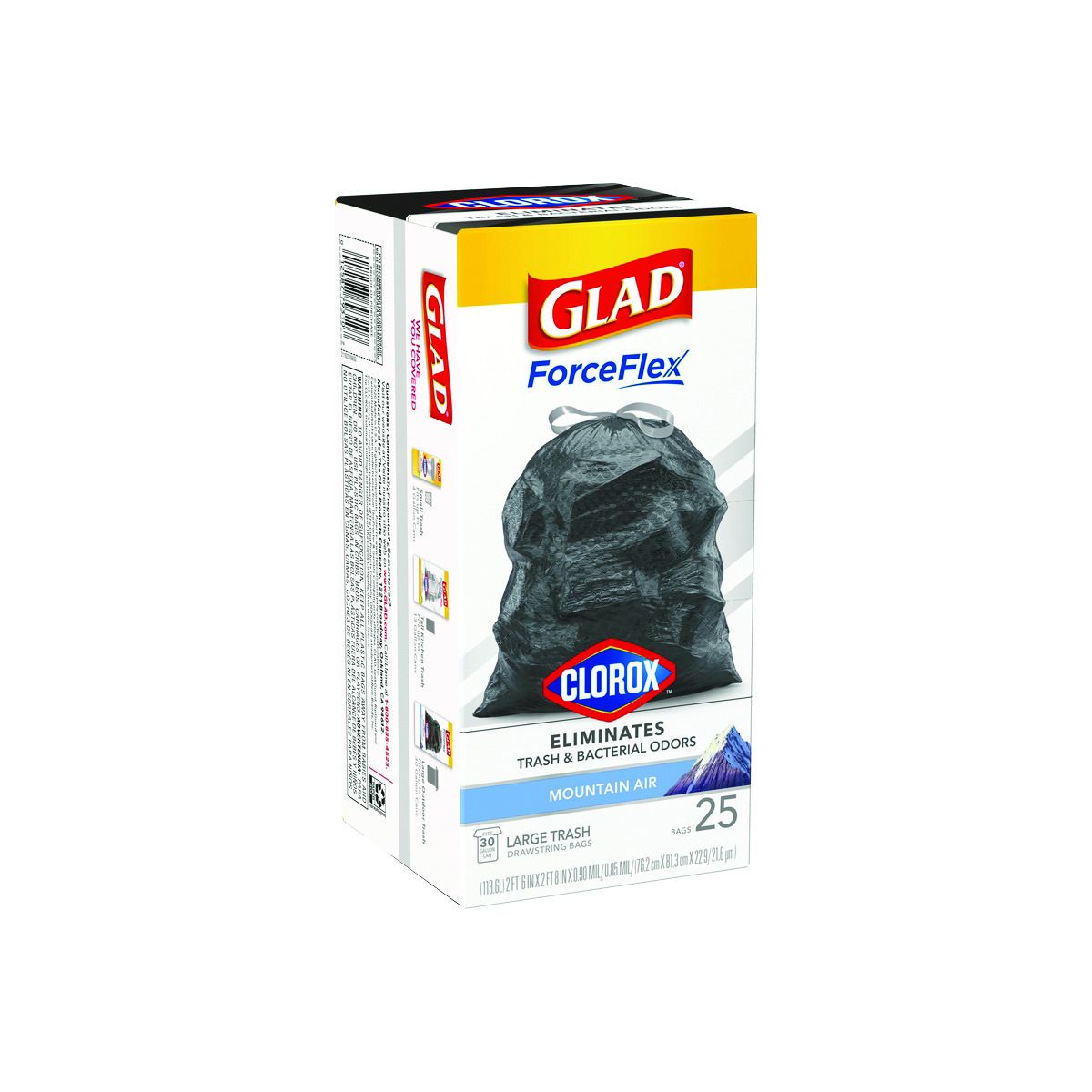 Glad 30 Gallon ForceFlex Drawstring Trash Bags, Mountain Air, 0.9 mil