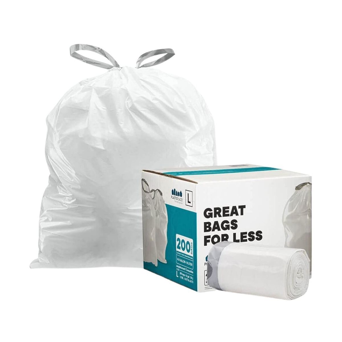 Plasticplace 4.8 Gallon Trash Bags, Compatible with simplehuman Code L, 100 Count, 16.75 x 24.5 in