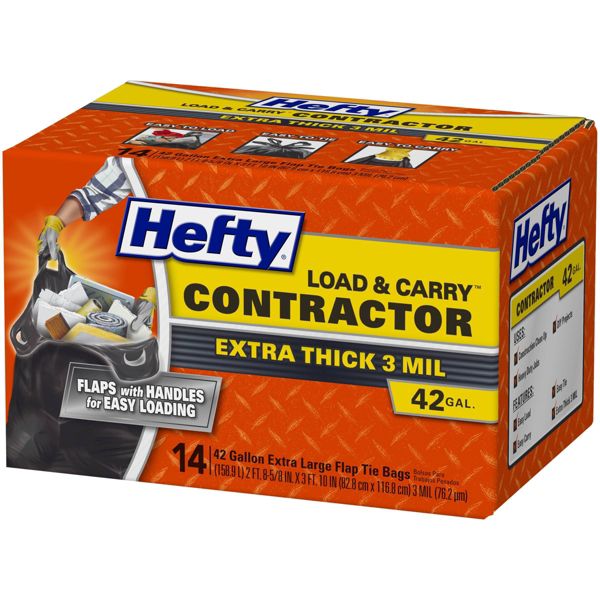 Hefty 42 Gallon Flap-Tie Contractor Trash Bags, 14 Count