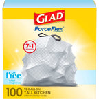 Glad 13 Gallon ForceFlex Drawstring Trash Bags, 100 Count, Unscented