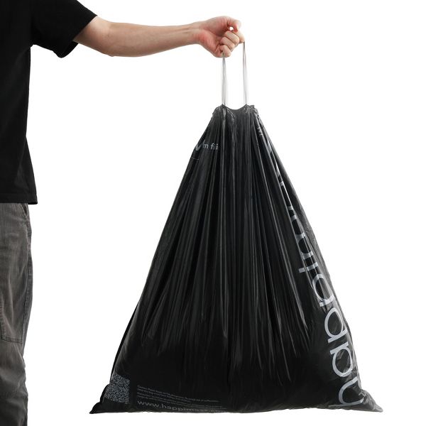 happymess 30 Gallon / 114 L Drawstring Trash Bags, 100 Count, per roll: 25 bags, Unscented, Black