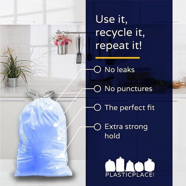Plasticplace 5.3 Gallon / 20 L Recycling Bags, Compatible with simplehuman Code D, 100 Count, Blue, 15.75 x 28 in