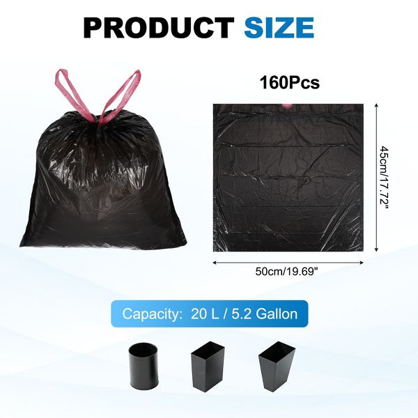 Unique Bargains Drawstring Bathroom Trash Bags, 160 Count, Unscented, Black, Easy-Dispense
