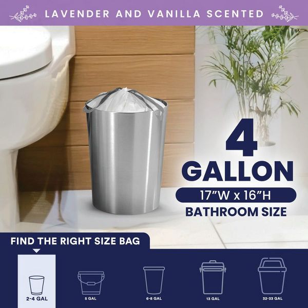 Plasticplace 4 Gallon Trash Bags, 200 Count, Lavender and Soft Vanilla, 17 x 16 in, 0.7 mil