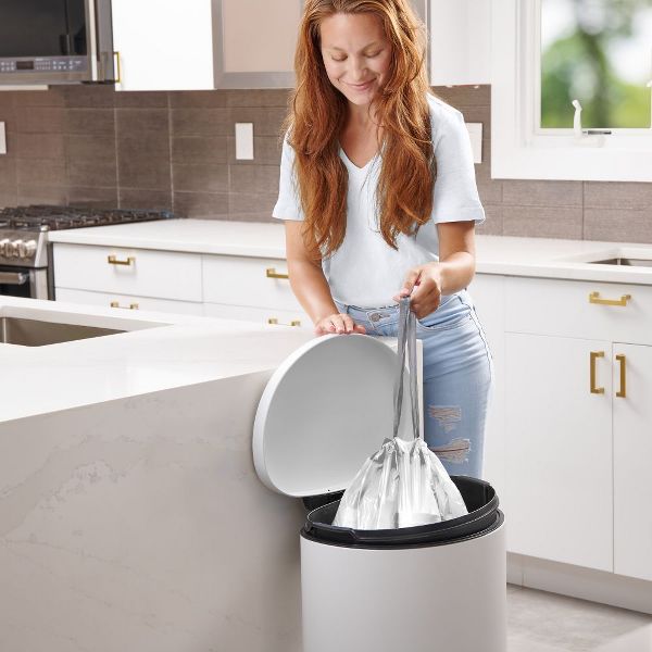 Plasticplace 10-10.5 Gallon / 38-40 L Drawstring Trash Bags, Compatible with simplehuman Code J, White, 21 x 28 in