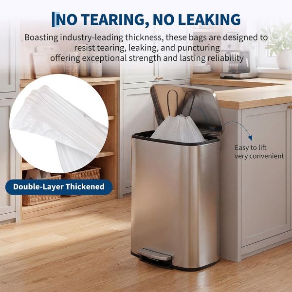 50 L / 13 Gallon Drawstring Heavy-Duty High-Density Tall Kitchen Trash Bags, 40 Count, HDPE, 26 x 29 in