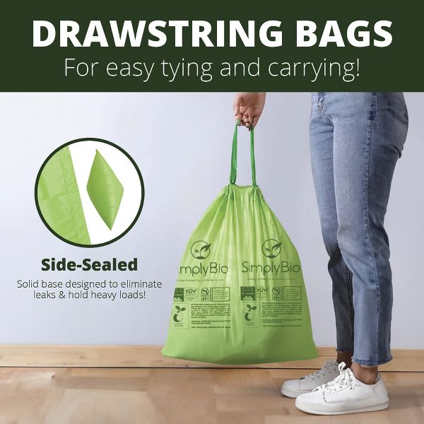 Simply Bio 13 Gallon / 49.21 L Drawstring Heavy-Duty Compostable Trash Bags, 30 Count, 1 mil