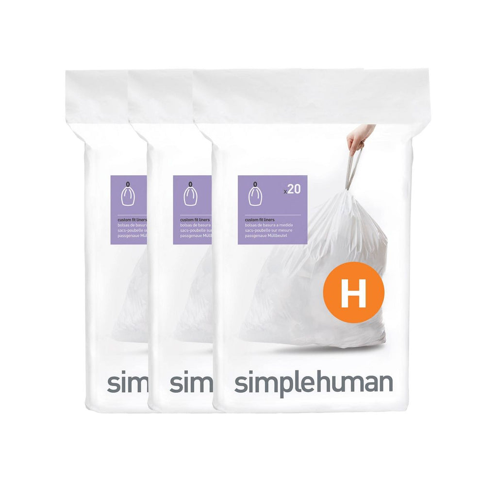simplehuman 30-35 L Drawstring Tall Kitchen Trash Bags, Code H, 60 Count, White
