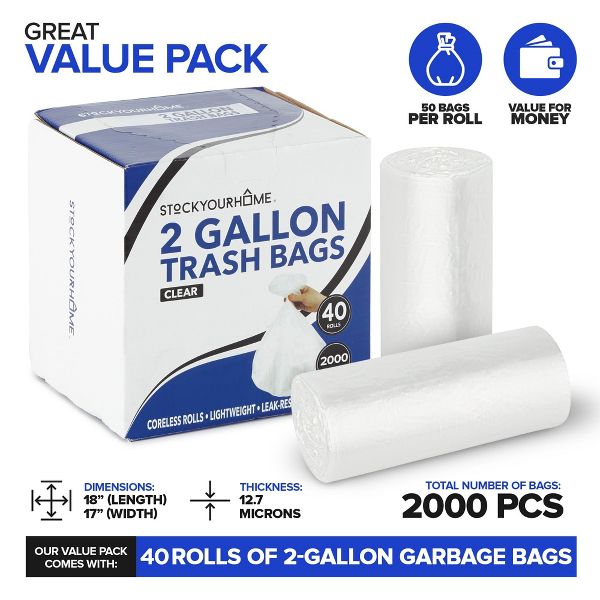 2 Gallon Trash Bags, 2000 Count, Clear
