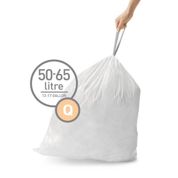 simplehuman 50-65 L Drawstring Tall Kitchen Trash Bags, Code Q, 60 Count, Unscented