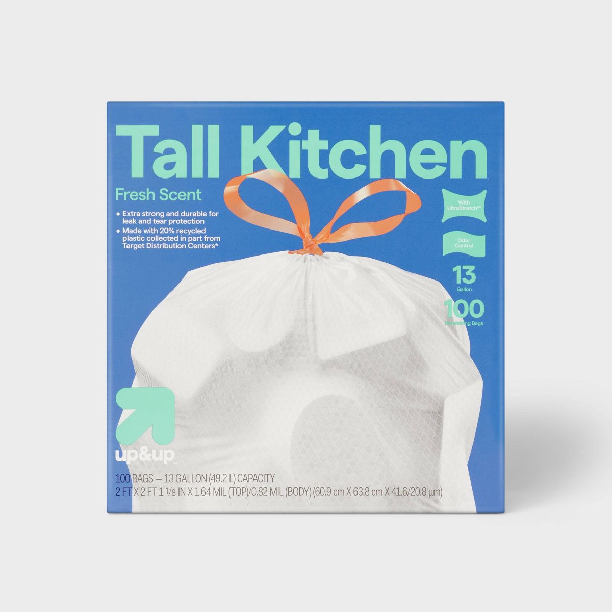 up&up 13 Gallon Drawstring Tall Kitchen Trash Bags, 100 Count, Fresh Scent