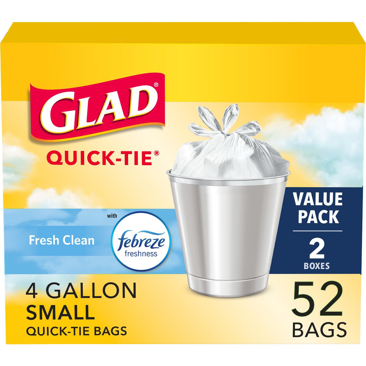 Glad 4 Gallon Small Trash Bags, 52 Count, White