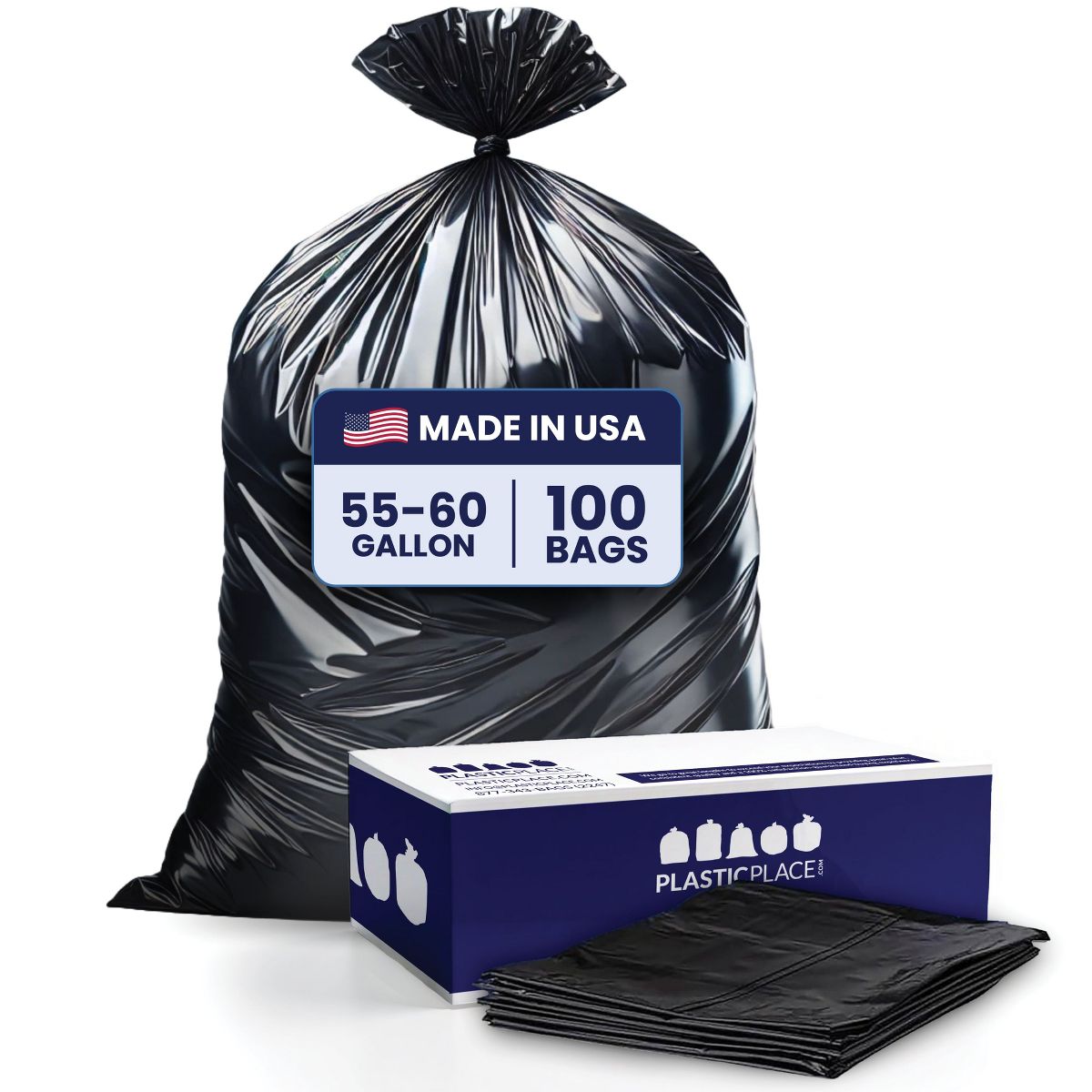 Plasticplace 55-60 Gallon Black Trash Bags, 100 Count, 2.0 mil