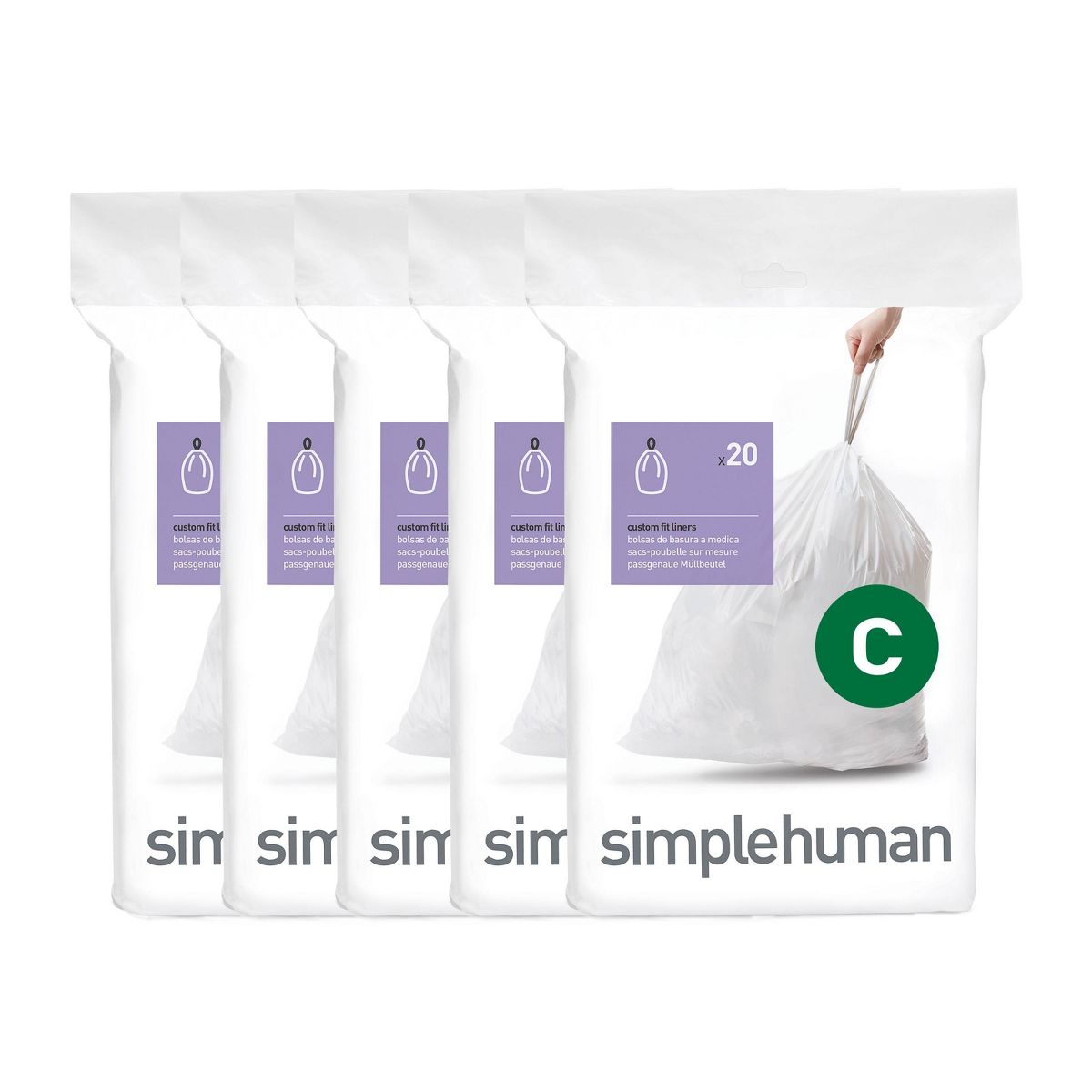 simplehuman 10-12 L / 3.2 Gallon Drawstring Tall Kitchen Trash Bags, Code C, 100 Count, White