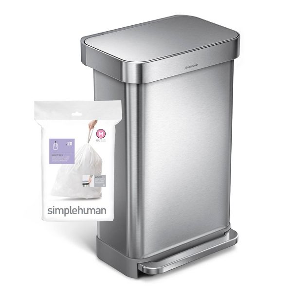 simplehuman 45 L Drawstring Tall Kitchen Trash Bags, Code M, 100 Count