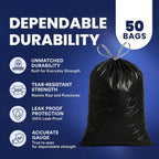Plasticplace 13 Gallon Drawstring Trash Bags, 50 Count, Black, 24 x 31 in, 1.2 mil
