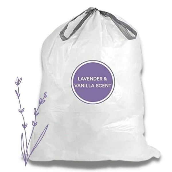 Plasticplace 12-13 Gallon Drawstring Trash Bags, Compatible with simplehuman Code N, 200 Count, Lavender and Soft Vanilla, 22.75 x 31.5 in